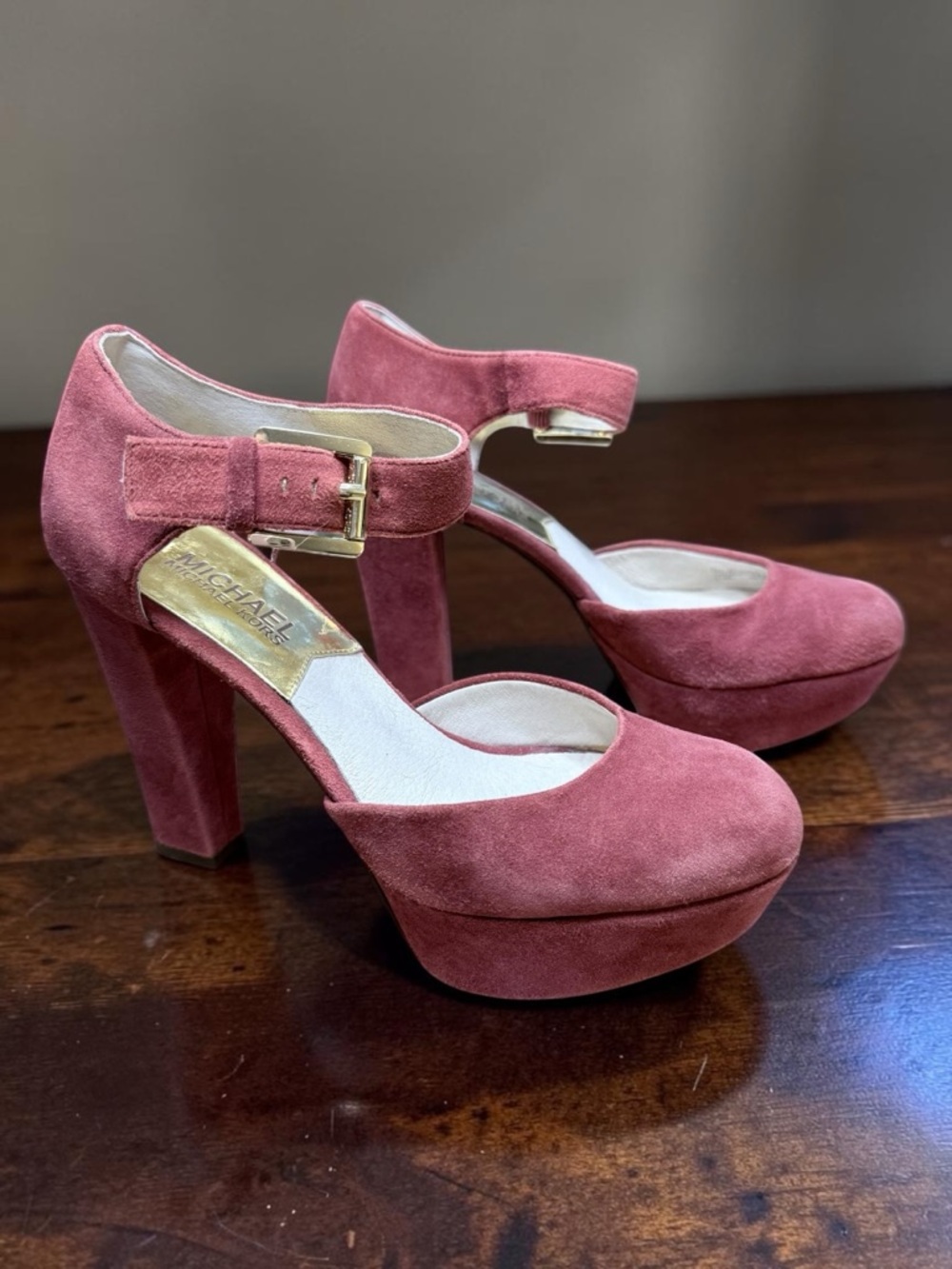 Michael Kors Maroon Suede Platform Mary Jane Block Heels